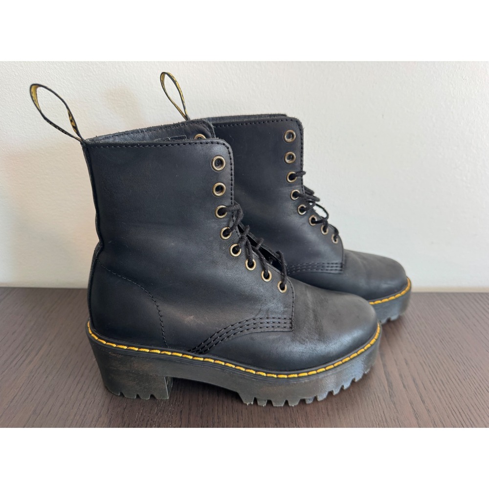 Dr. Martens Shriver Hi Platform Boots Women Size 6 Black Wyoming Leather Heel